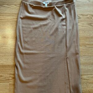 Brown Midi Pencil Skirt with Slit